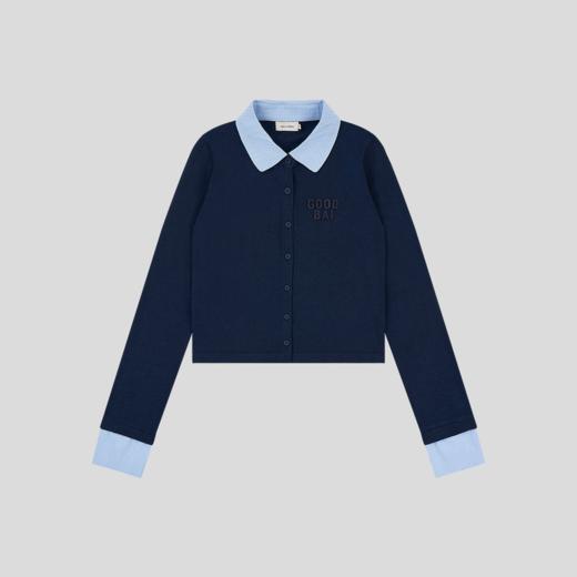 GOODBAI 粗体logo贴布绣格纹撞色正肩紧身针织开衫 商品图3