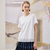 谜底简约T恤短袖2025年冬季新品纯棉亲肤下摆拼接蕾丝女254MT1723 商品缩略图1