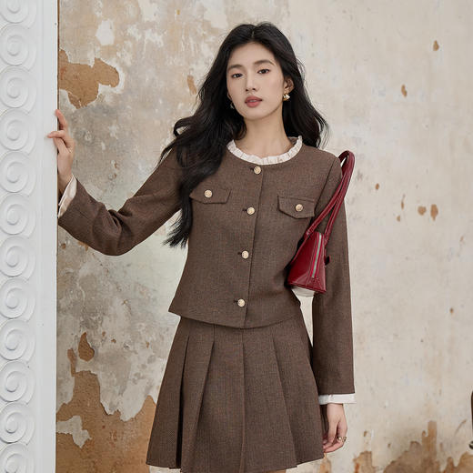 奢姿大码女装2025年秋季时尚口袋装饰圆领外套胖妹妹气质通勤上衣9953394238A 商品图1