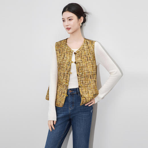 洛诗琳法式粗花呢小香风马甲上衣2025秋季新中式国风上衣wl03928 商品图0