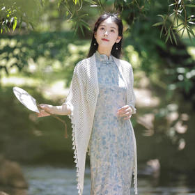 MYJ 镂空流苏三角巾针织流苏披肩斗篷日常可穿搭配旗袍外穿透气优雅时尚披肩开衫