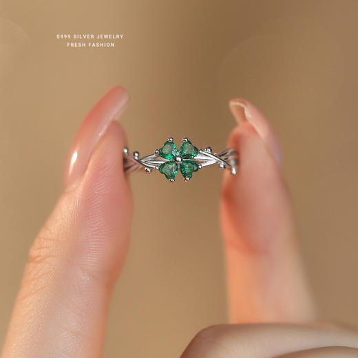 【青青四叶】S999纯银四叶草缠枝戒指【YXS-K2062】 商品图1