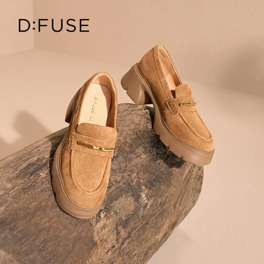 Dfuse迪芙斯2025秋季新款竹节扣乐福鞋增高厚底小皮鞋简约通勤鞋DFD3112047 商品图4