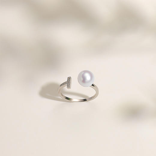 阮仕珍珠 随性系列S925银淡水珍珠戒指 8-8.5mm正圆无瑕 极强光 商品图1
