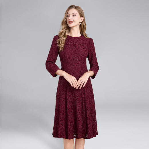 「高货deo」全新升级【铂金会员441/天猫599/差价158】(12831)洛诗琳法式优雅蕾丝连衣裙2025秋季新款气质七分袖中长裙 商品图4