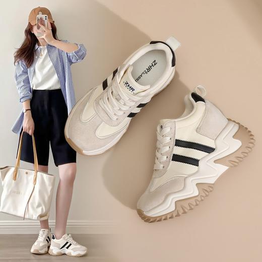 ZHR则则隐形内增高9cm小白鞋2025秋季新款头层猪皮百搭舒适德训鞋 商品图0