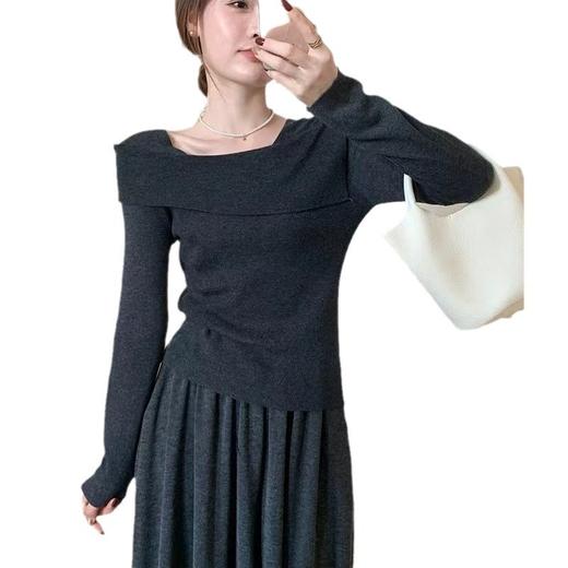 【一字肩假两件淑女上衣】秋冬新款 甜美气质韩版百搭修身显瘦针织衫 商品图4