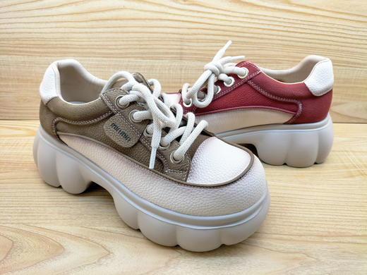 2024春季新款豪行时尚休闲真皮系带女鞋24109039厚底松糕单鞋正品 商品图4