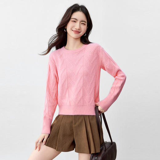 【内购】【云朵衫】简约通勤V字纹肌理圆领落肩袖软糯弹力套头毛衣-W53EE2688 商品图1