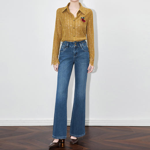 超JUE版型时髦洗水蓝色，高腰微喇牛仔长裤修身显瘦喇叭裤WLZD-2512206 商品图0