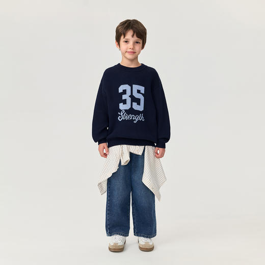 马克珍妮男女童复古学院绵羊毛针织毛衣2025年秋冬新款551813 商品图2