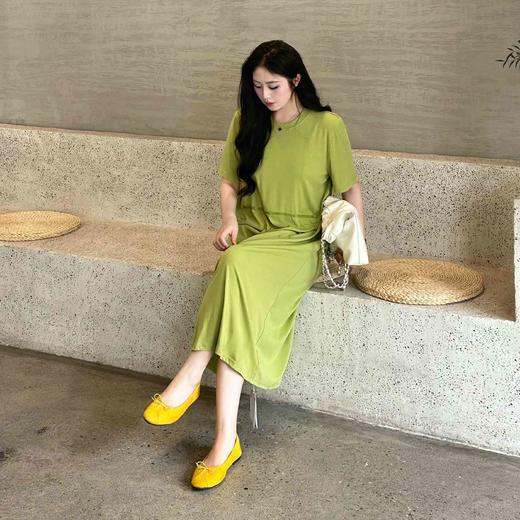 白标专供~腰间排扣U领短袖连衣裙 商品图0