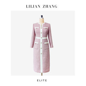 定制—静奢风—法式粉雅—小香风粉白拼接撞色赫本风连衣裙  2501098