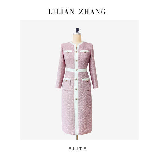 定制—静奢风—法式粉雅—小香风粉白拼接撞色赫本风连衣裙  2501098 商品图0