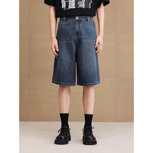 GXG男装 阔腿设计牛仔短裤经典水洗牛仔裤通勤男裤 2025夏季新品 商品图2