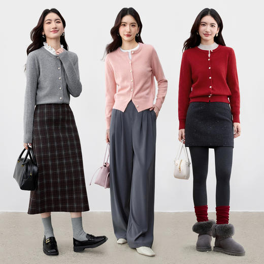 【内购】【超弹云朵衫】多色可选优雅通勤圆领撞色金属扣保暖厚开衫毛衣-W53EB2691 商品图2