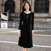 【内购】【撞色褶艺花边】优雅聚会圆领珍珠扣装饰丝绒A字连衣裙-W54LI3353 商品缩略图0