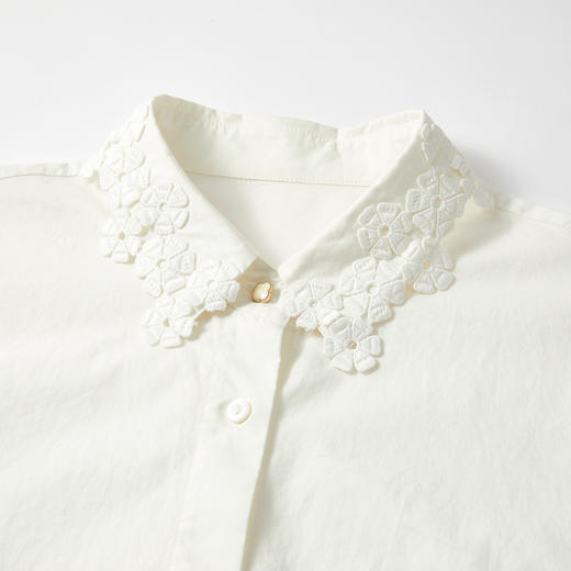 谜底白衬衣长袖2025年冬季新品通勤纯棉蕾丝花边衬衫女254MC1459 商品图3