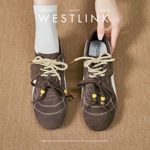 西遇复古德训鞋女新款秋季超火赛车鞋休闲轻便平底红色运动鞋V1857085 商品图1