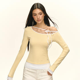 Ariseism 美式复古设计感斜肩长袖t恤女秋季新款修身百搭上衣