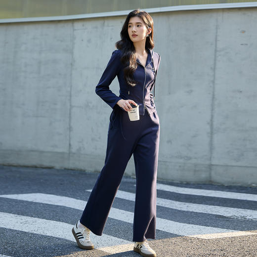奢姿大码女装2025秋季胖妹妹时尚连帽拉链上衣气质阔腿裤两件套装9953994211AB 商品图4