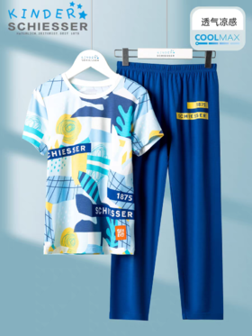 【COOL凉感】SCHIESSER德国舒雅男童COOLMAX凉感吸湿排汗功能面料短袖长裤套装3B/24310H