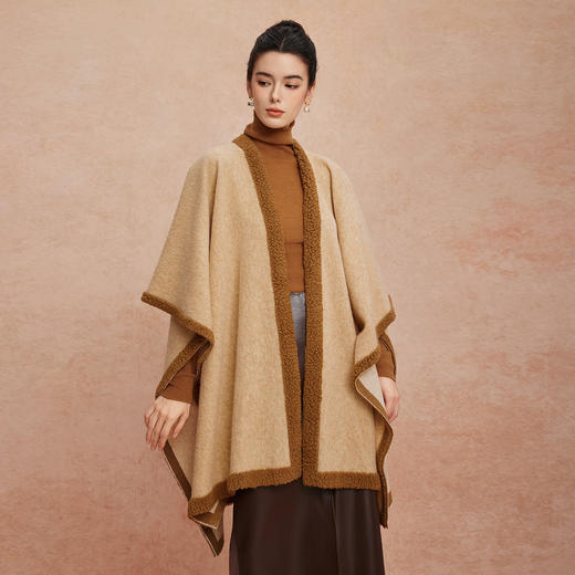QG635斯尔丽25新款含羊毛净色秋冬高级感百搭披肩斗篷复古大气围巾 商品图0