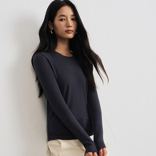 天丝醋酸羊毛！2025秋新款打底衫女修身圆领/半高领中领/高龄上衣简约纯色保暖长袖T恤 商品图4