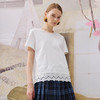 谜底简约T恤短袖2025年冬季新品纯棉亲肤下摆拼接蕾丝女254MT1723 商品缩略图0