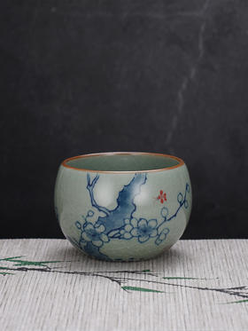 子佩集S990【寒梅傲雪】摆件【SR001】纯银茶具冰裂纹梅兰竹菊茶杯景德镇手绘2508