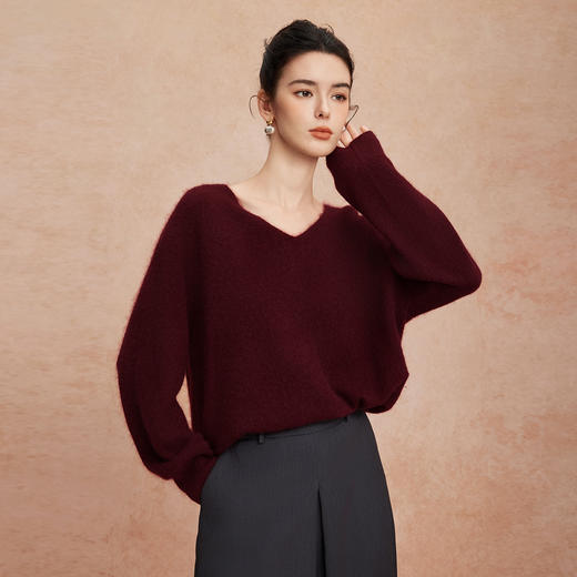 QG643斯尔丽2025新款含山羊绒V领柔软舒适女士纯色软糯高级针织衫上衣 商品图2