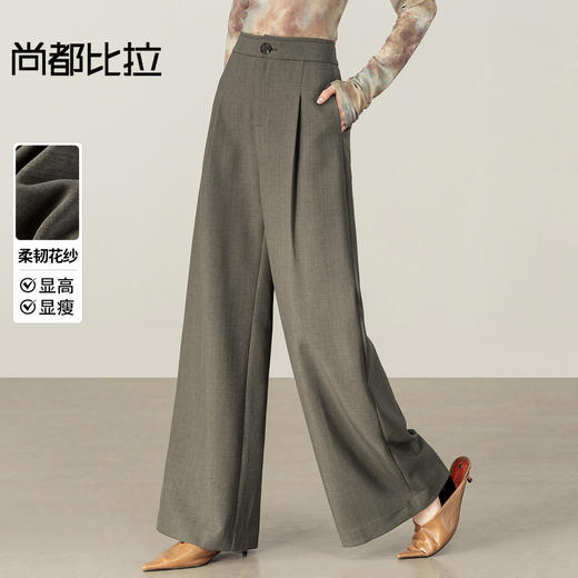 【内购】【显瘦显腿长】都市通勤梨型身材高腰立体压褶宽松阔腿及地长裤-153K87958 商品图0