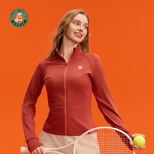 罗兰加洛斯法网长袖运动T恤女款开衫立领速干透气网球服训练服 商品图0
