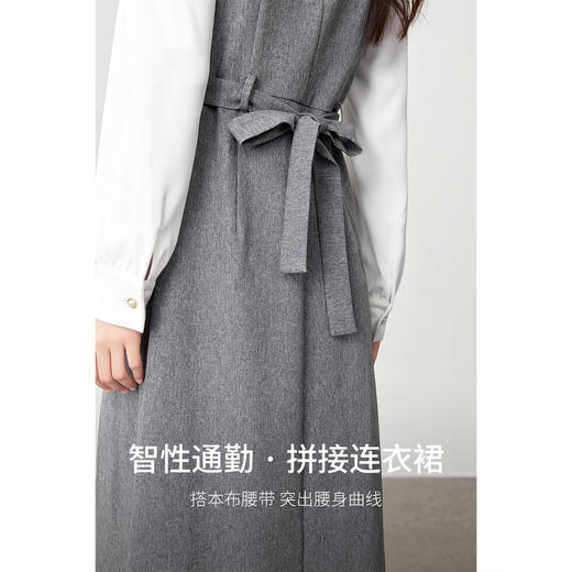 【内购】【拼接连衣裙】拼接蕾丝花边系带领浅金纽扣腰带可拆连衣裙-153LI2742 商品图1