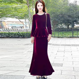 QYM 25XYB523-Y上衣+连衣裙时尚两件套丝绒套装裙