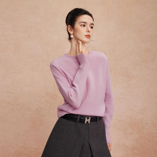 QG639斯尔丽圆领落肩纯色羊毛衫针织衫 商品图0