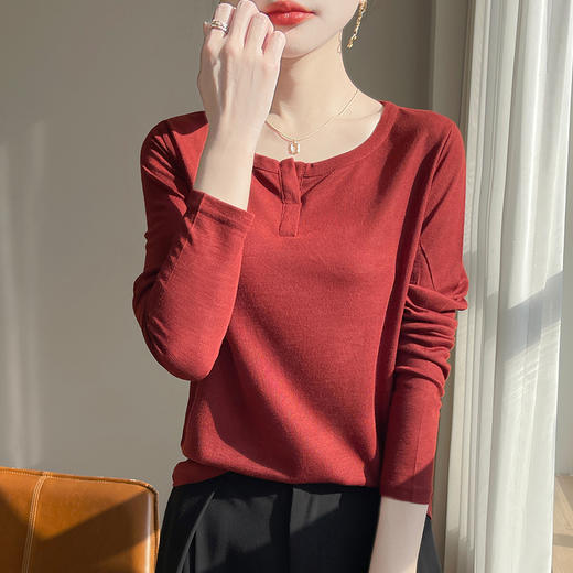 奥伊米时尚百搭女100%天丝初秋V领圆领气质薄款长袖打底衫 商品图4