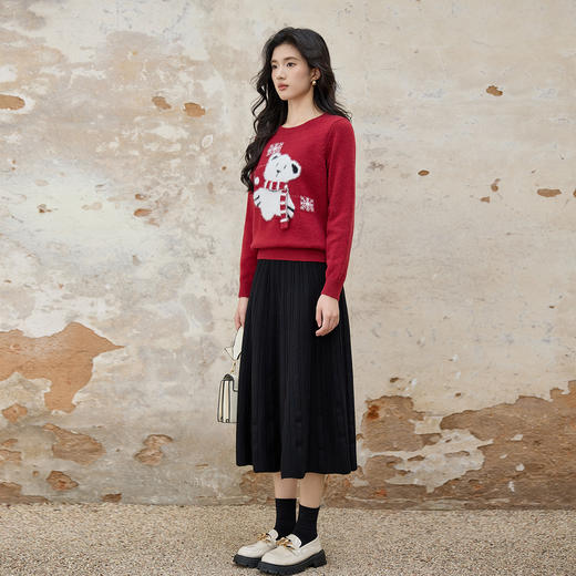 奢姿大码女装2025秋季时尚减龄圆领针织衫胖妹妹可爱卡通小熊毛衣9553694229 商品图4