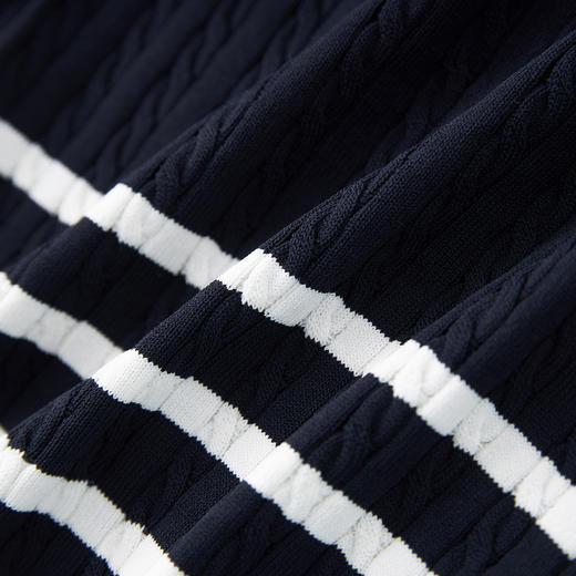 「高货wl」全新升级【铂金会员211/天猫279/差价68】(14211)洛诗琳复古立体绞花针织衫2025秋季通勤撞色条纹翻领上衣 商品图2