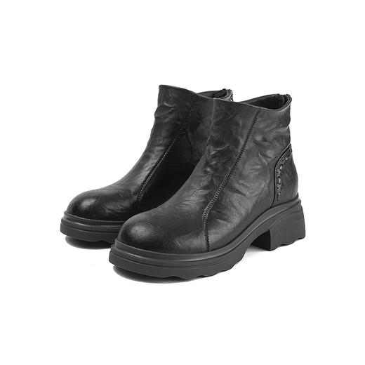 伊伴冬季植鞣小羊皮质感鞋面酷飒皮靴女时尚休闲鞋B25513601 商品图5