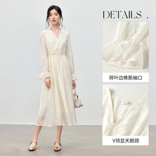 【内购】【山芷铃兰系列】莱赛尔国风优雅通勤V领泡泡袖亮片绣花连衣裙-Q53LI3926 商品图3