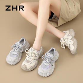 ZHR厚底增高运动凉鞋女2025新款网面透气户外老爹鞋溯溪登山鞋