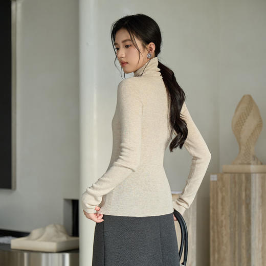 奢姿大码女装2025秋季气质高领设计针织衫胖妹妹简约时尚百搭上衣9053669929 商品图3