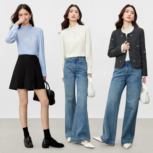 【内购】【通搭三季】气质通勤压褶设计立领泡泡袖宽松显瘦衬衫-153CA2413 商品图2