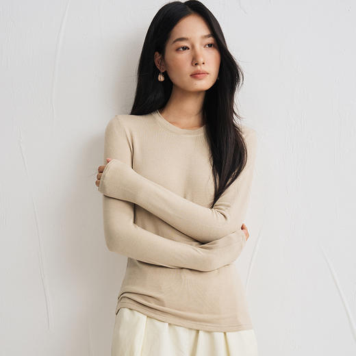天丝醋酸羊毛！2025秋新款打底衫女修身圆领/半高领中领/高龄上衣简约纯色保暖长袖T恤 商品图3