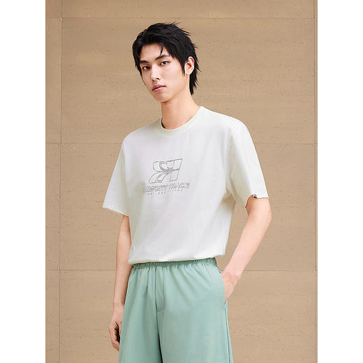 GXG男装 圆领T恤双色图案印花上衣凉感短袖针织 2025夏季新品 商品图2