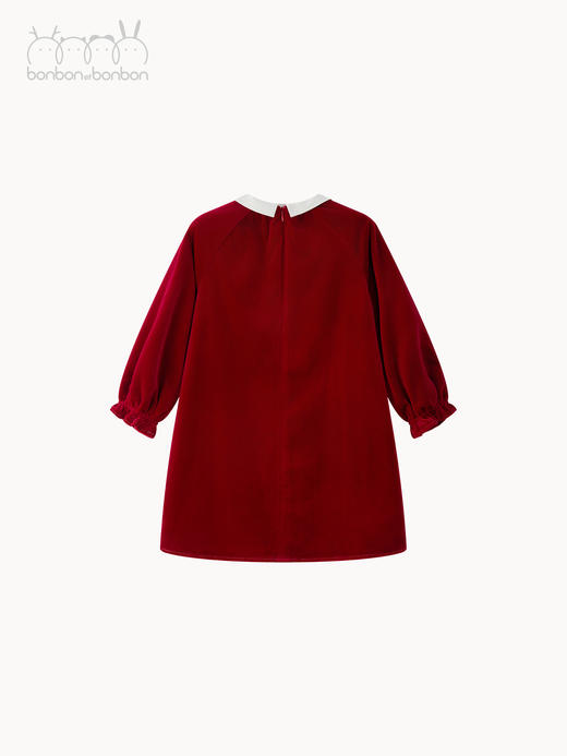 酒红星星绣花丝绒连衣裙 商品图1