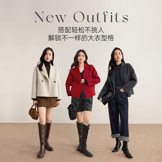 【内购】【100%绵羊毛】简约通勤西装领两粒扣长袖短款保暖厚毛呢外套-W54OA8777 商品图2