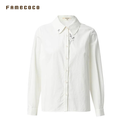 Famecoco范可儿衬衫经典百搭翻领纯棉胸前领口刺绣翻领FAB6BH006 商品图4