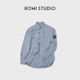 ROMI STUDIO"长期主义"复古做旧棉质绣标工装牛仔衬衣RWCAST5908